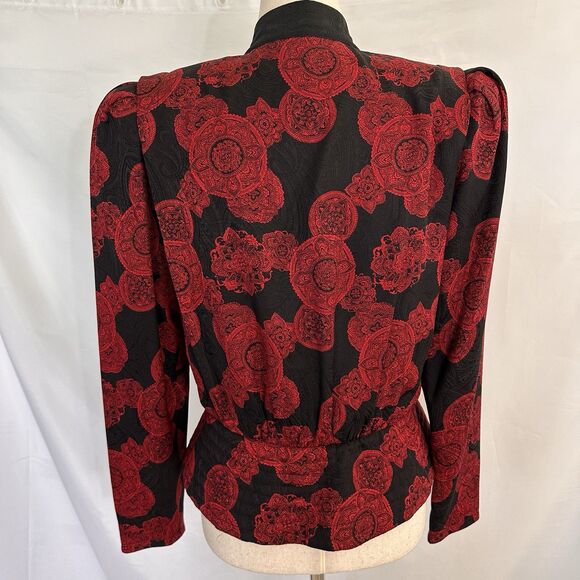 Beautiful VTG Richard Warren Abstract Art Silk Lined Peplum Jacket Size 8 - Picture 9 of 10